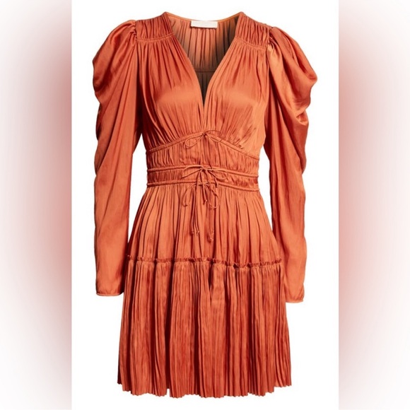 Ulla Johnson Lu Puff-sleeve Pleated Satin Mini Dress In Alexandrite Sz 6 - Picture 1 of 5